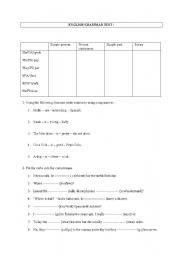 English Worksheet: English grammar test: tenses, comparatives,questions,modals.