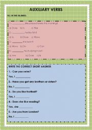 English Worksheet: AUXILIARY VERBS