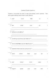 English worksheet: Common English Questions