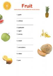 English worksheet: Fruits