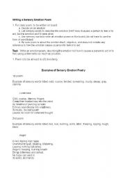 English Worksheet: Writing a sensory emotion poem