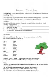 English Worksheet: Personification Poem