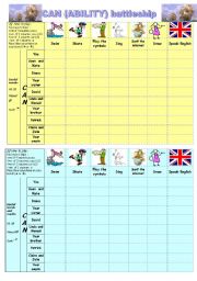 English Worksheet: Can ability battleship