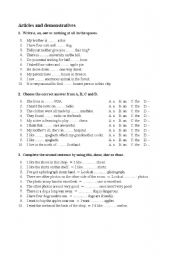 English Worksheet: Articles and demonstratives