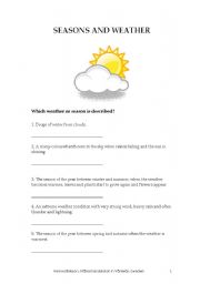 English worksheet: Seasons and Weather