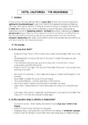 English Worksheet: About Hotel California : different meanings