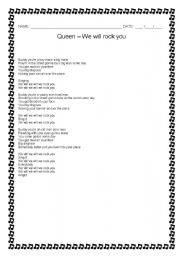 English worksheet: We will rock you