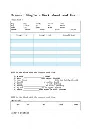 English worksheet: Present simples- worksheet and test