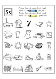 English Worksheet: Colour the S words