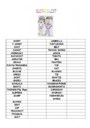 English worksheet: Clothes list