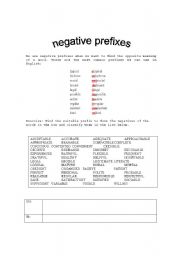 English worksheet: Negative Prefixes