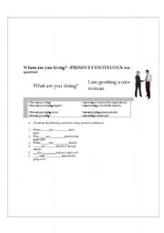 English worksheet: present continuous activity wh-questions