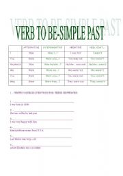 English Worksheet: VERB TO BE SIMPLE PAST