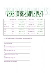 English worksheet: VERB TO BE SIMPLE PAST