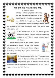 English Worksheet: the cat and the monkeys tail