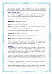 English Worksheet: FOOD AND DRINKS IN ENGLAND