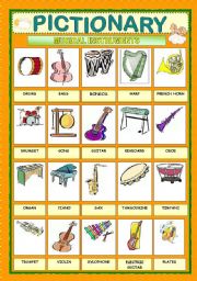 English Worksheet: PICTIONARY - MUSICAL INSTRUMENTS