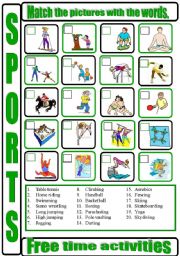 English Worksheet: Sports matching 2 ( coloured and black & white versions). 