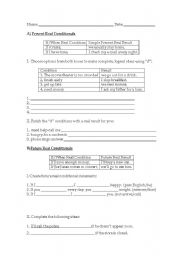 English worksheet: Present and Future Real Conditionals (cond. 0 and 1)