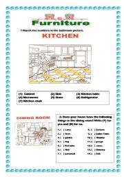 English Worksheet: Furniture - kitchen-dining room