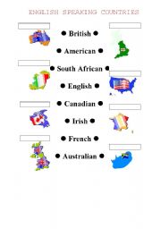 English worksheet: English speaking countries