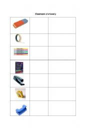 English worksheet: classroom stationary