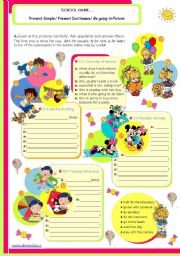 English Worksheet: Grammar worksheet on 3 Verb tenses: Simple Present, Present Continuous and Be going to Future  for Upper Elementary or Lower Intermediate students