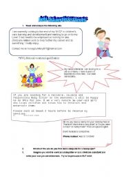 English Worksheet: Job advertisemnts (babysitters)
