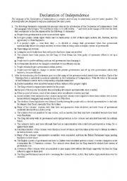 English Worksheet: Declaration of Independence