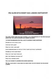 English Worksheet: An alien spaceship has landed on earth!