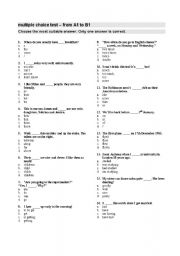 English Worksheet: Multiple choice test - From A1 to B1 (with key)