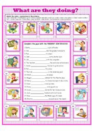 English Worksheet: WHAT ARE THEY DOING? -PRESENT CONTINUOUS