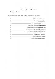 English worksheet: Present Simple: Make questions