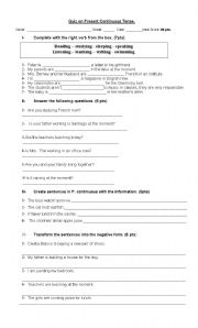 English Worksheet: Present Continuous Quiz