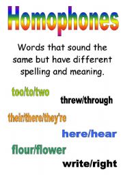 English Worksheet: Homophones poster