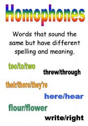 English worksheet: Homophones poster