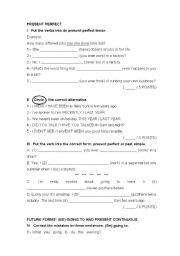 English Worksheet: Present Perfect, Past Simple and Future Forms