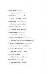 English worksheet: Quesstion Tags_answers
