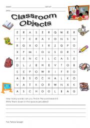 English Worksheet: Classroom objects (2 / 5 / 09)