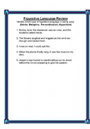 English Worksheet: Figurative Langage Review