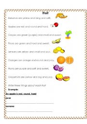 English worksheet: fruit