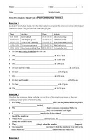 English Worksheet: Past continuous Tense Exercises