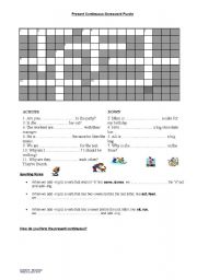 English worksheet: Present Continuous Spelling Crossword