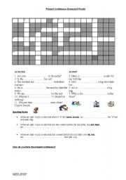 English Worksheet: Present Continuous Spelling Crossword