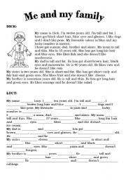 English Worksheet: Me and my family