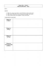 English Worksheet: History test Industrial Revolution