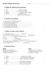 English Worksheet: Present Simple test