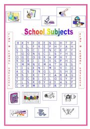 English Worksheet: School subjects