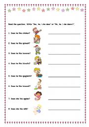 English worksheet: third person singular -s- and foods