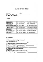 English Worksheet: DAYS OF THE WEEK